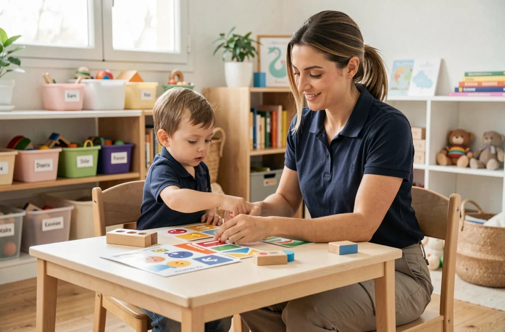 Baby-sitter d'Educazen Montpellier encadrant une activité éducative structurée à domicile