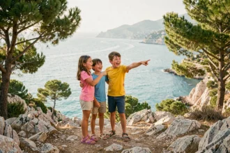 Groupe d'enfants découvrant le littoral varois lors d'une activité de plein air en famille